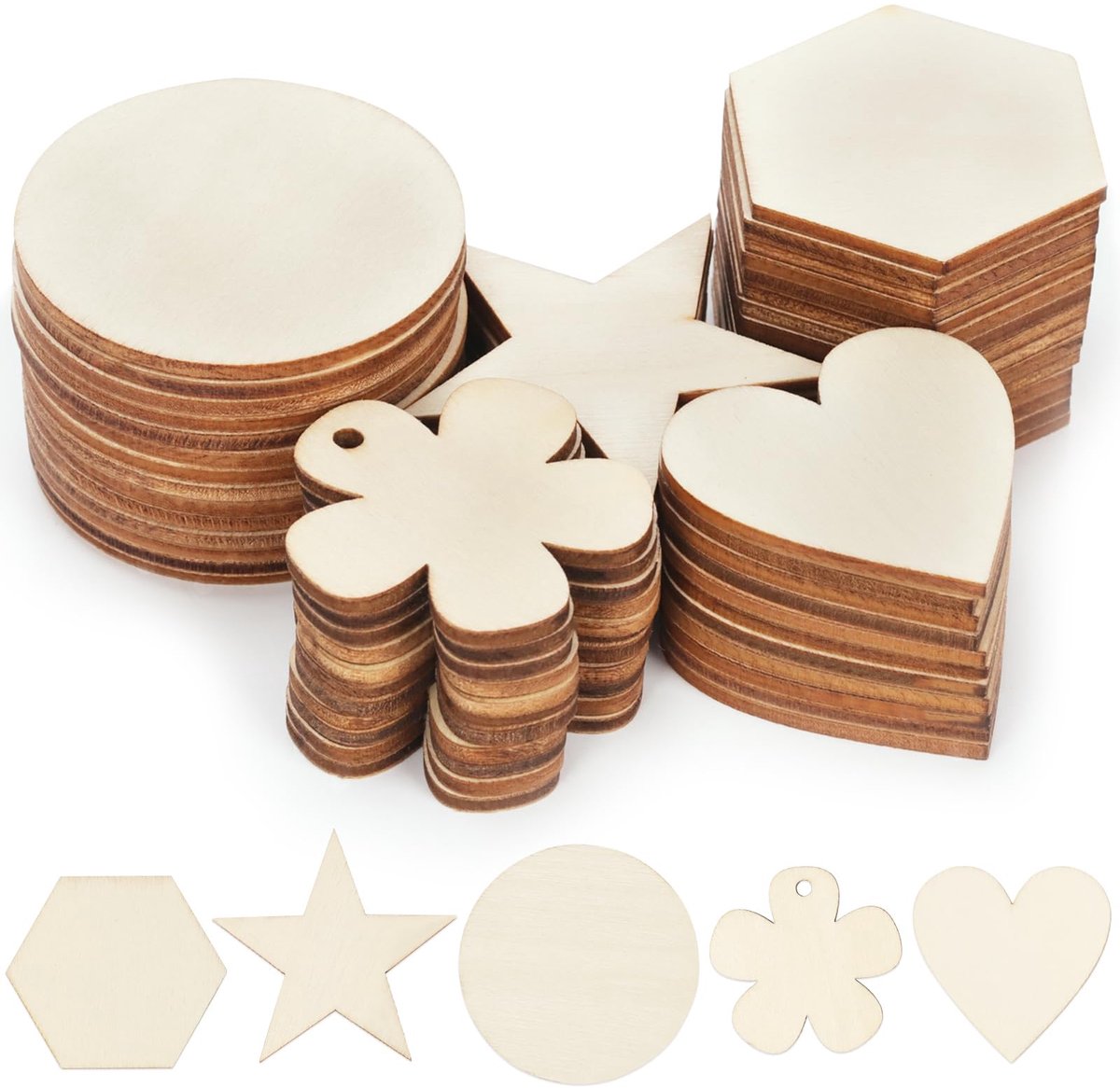 Houten sterren, houten hart, decoratie, blank, hout, ster, schijven, mini-ster, verfraaiingen voor bruiloft, handwerk, doe-het-zelf (gemengde vorm)