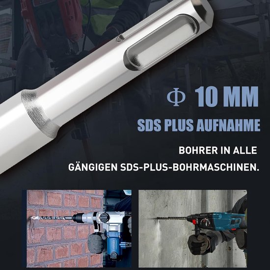 10 mm SDS-plus boorhouder voor gebruik in alle gangbare SDS-plus boormachines, getoond in actie.