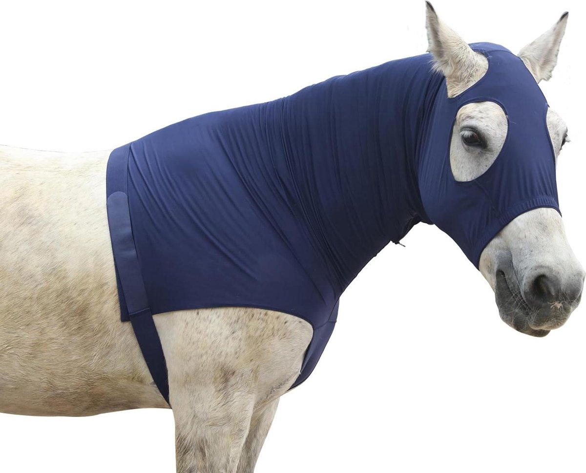 Paardenkap met Ritssluiting - Halsdeken paard Gezichtsmasker - Bescherming tegen eczeem - Ademend Lycra Materiaal - Volledige Dekking - Zwart