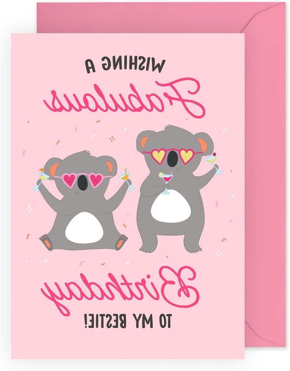 Verjaardagskaart Koala - Beste Vriend Kaart - Vriendschap Vieren - Dikke 300 g/m² Kaart - 12 x 17 cm - Roze