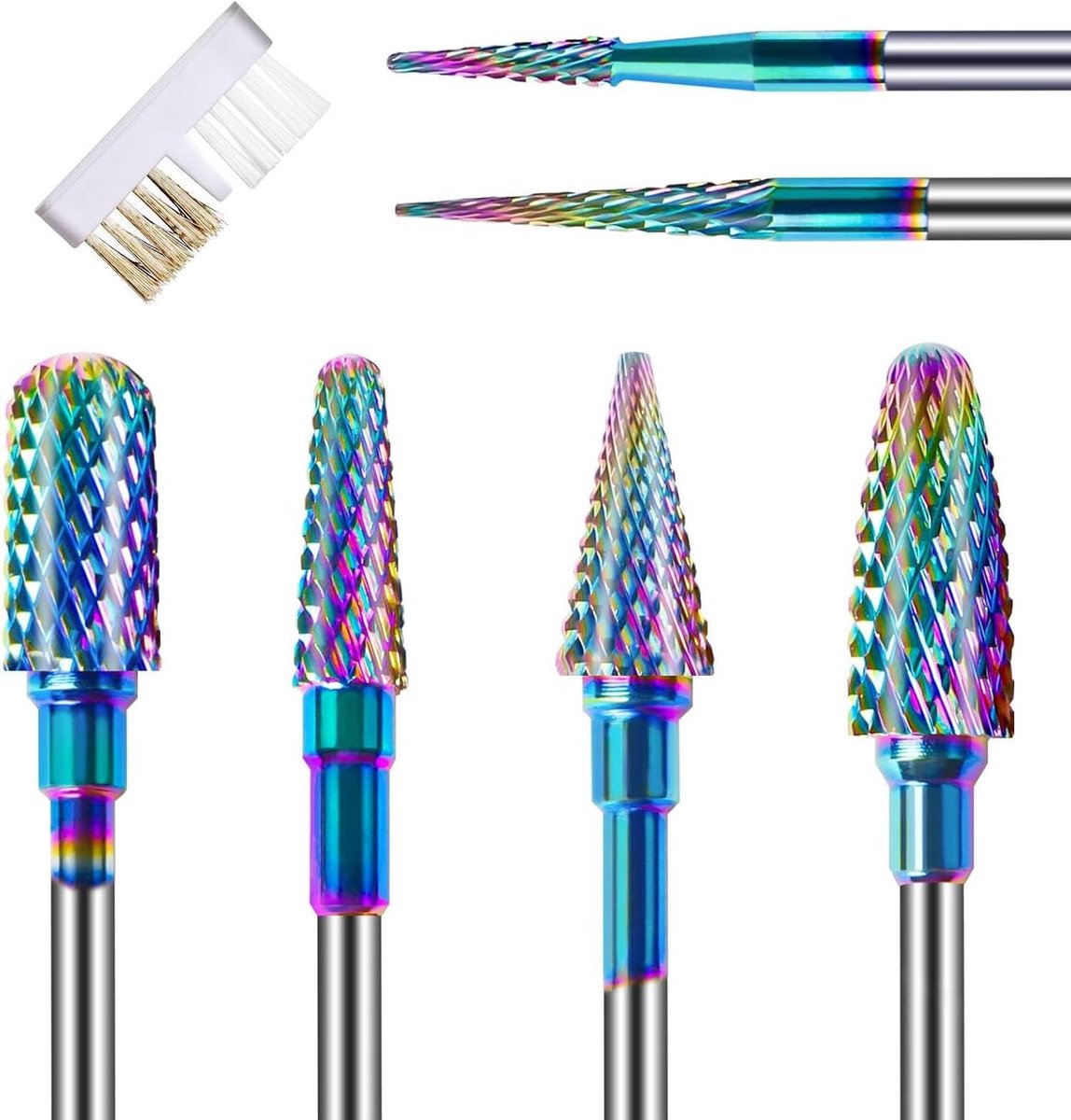Nagelfrees Bits Set - Manicure Bits - Nagels Vijlen - Inclusief Borsteltje - 6 Delig - Zilverkleurig
