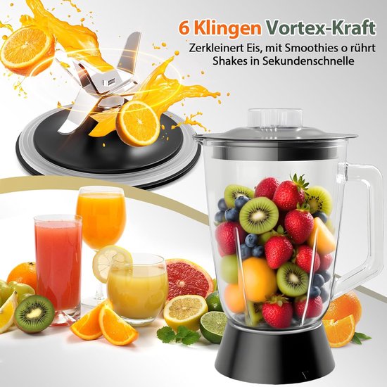 Keukenmachine Blender - Keukenrobot Mixer - Eten Bereiden - Krachtige 1500W Motor - 2.5L Hakmolen - Zwart — afbeelding 4