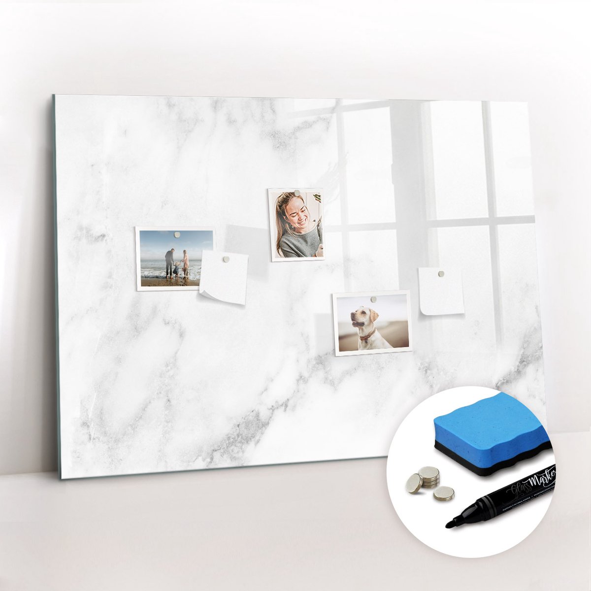Tulup Whitebord - Marmer - 100 x 70 cm - Wit Magneetbord Foto - Gratis 5 Sterke Magneten + Whiteboard Marker & Wisser - Decoratief Magnetisch Bord - Magnetisch Bord Kind - Ideeënbord Thuiswerkplek