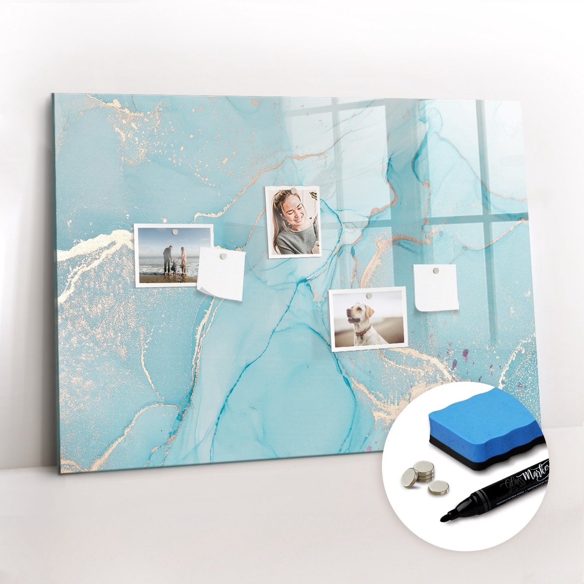 Tulup Whitebord - Decoratief marmer - 100 x 70 cm - Turkoois Memobord Magnetisch - Gratis 5 Sterke Magneten + Whiteboard Marker & Wisser - Wanddecoratie Kantoor - Magneetbord Foto - Ideeënbord Thuiswerkplek