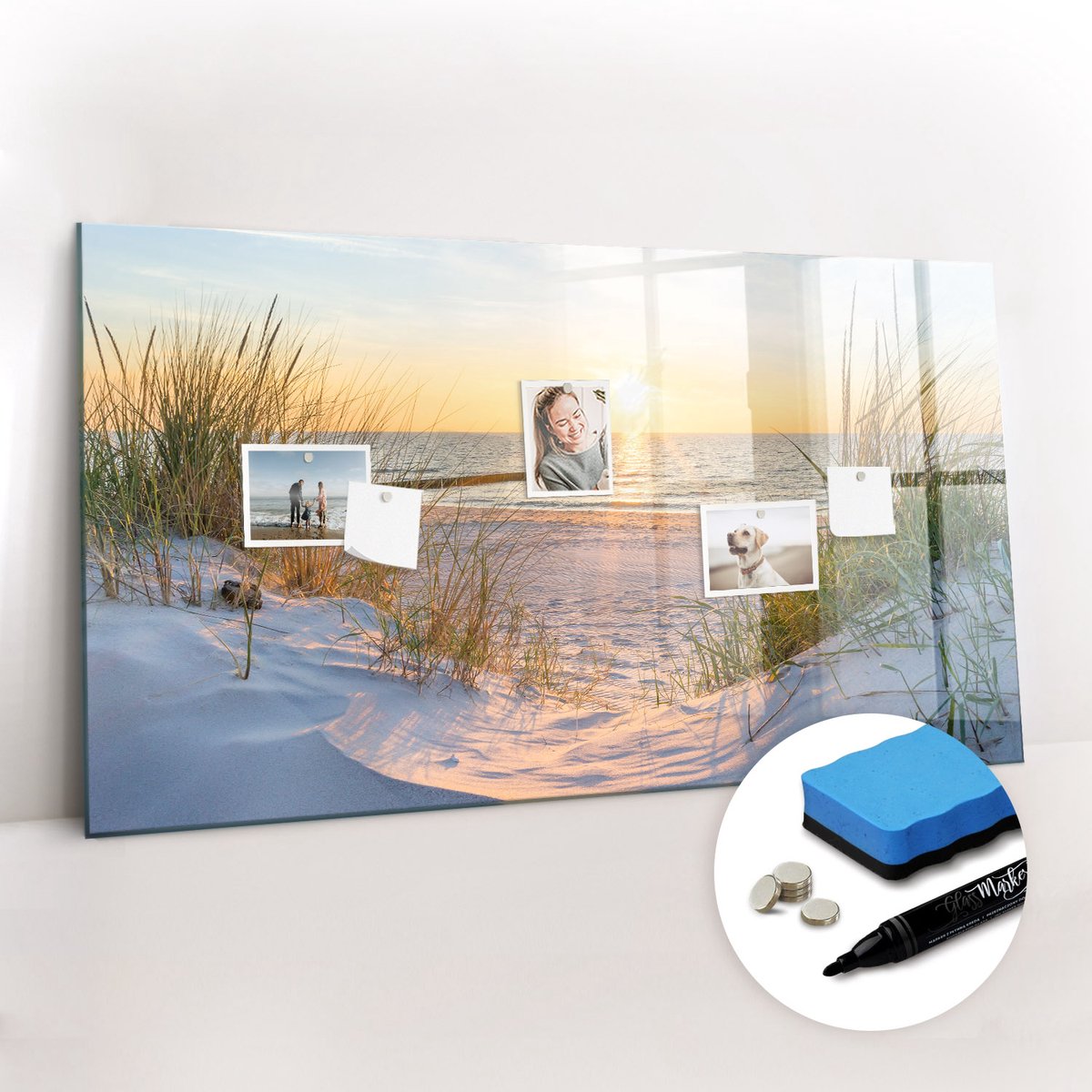 Tulup Whitebord - Zonsondergang op het strand - 120 x 60 cm - Veelkleurig Magnetisch Bord - Gratis 5 Sterke Magneten + Whiteboard Marker & Wisser - Interieur Accessoires Kantoor - Magnetisch Bord Kind - Inspiratiebord Kantoor