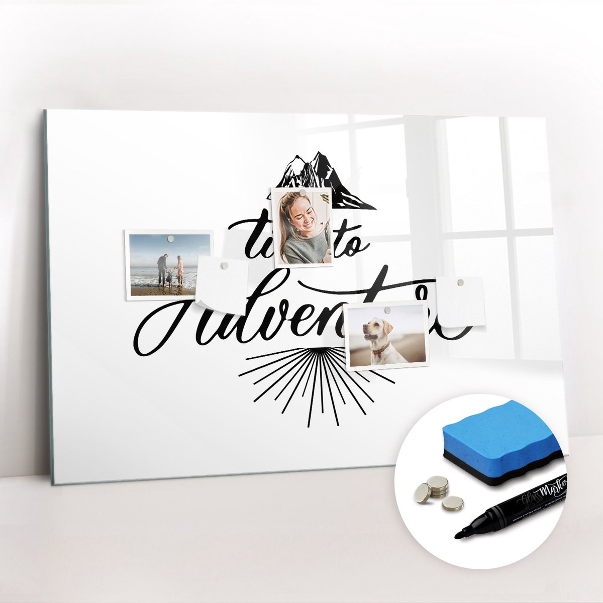 Tulup Whitebord - Avontuurlijke expeditie - 90 x 60 cm - Wit Magneetborden voor vakantiemagneten - Gratis 5 Sterke Magneten + Whiteboard Marker & Wisser - Minimalistisch Prikbord - Magneetbord Muur - Organiseer Je Bureau