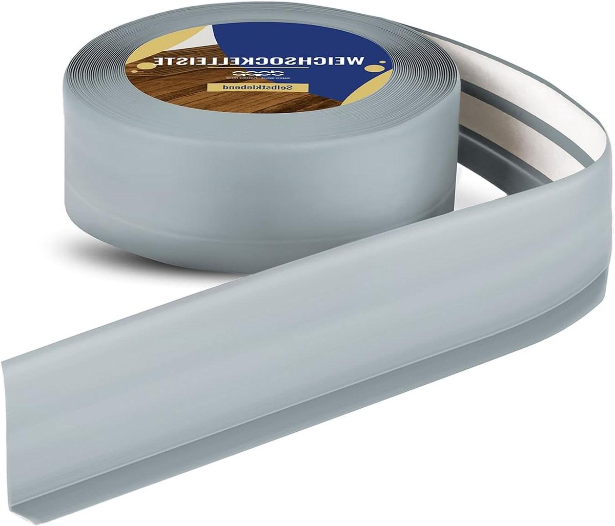 Zachte Plint - Vloerlijst PVC - Afwerking Vloeren - Zelfklevend Flexibel PVC - 15 meter - Asgrijs