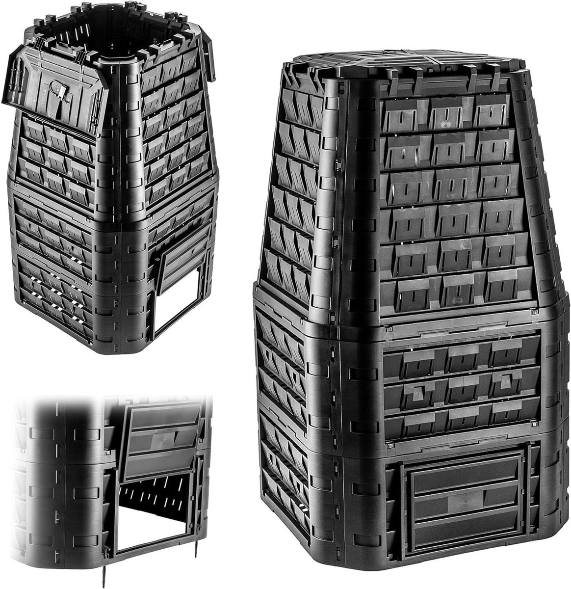 Compostbak Kunststof - Compostton Tuinafval - Organisch Afval Verwerken - Jaarronde Compostering - 1050 liter - Zwart