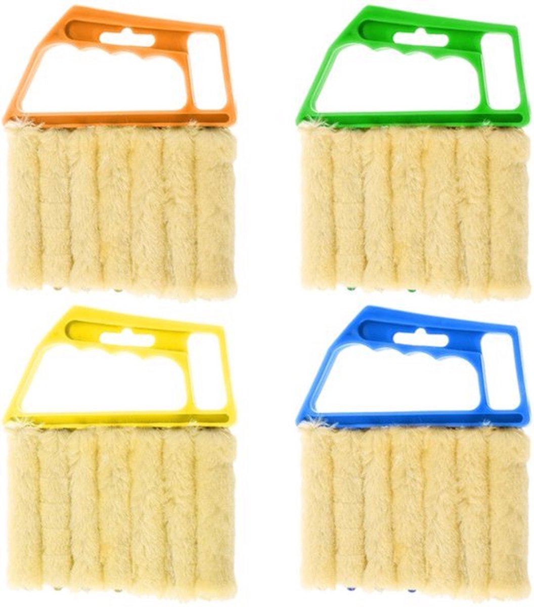 4-delige Gordijnreinigingsborstels - Handborstel - Wasbare Borstels in Oranje, Geel, Blauw en Groen