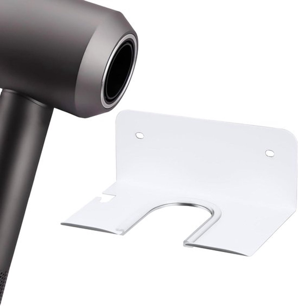 Wandgemonteerde föhnhouder - Badkamer accessoire - Met schroeven - Wit - Opbergsysteem - Geschikt voor Dyson Supersonic föhn - Montage aan de muur.
