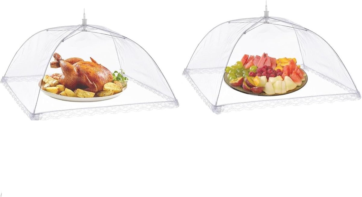 Grote herbruikbare opvouwbare taarttent van 43 cm met netafdekking voor feestjes, picknicks en barbecues buiten, ideaal voor bescherming tegen insecten en weer.