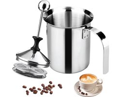 Handmatige Melkopschuimer van Roestvrij Staal met Speciale Drukmechanisme voor Koffie, Cappuccino en Melkschuim - 400 ml Capaciteit