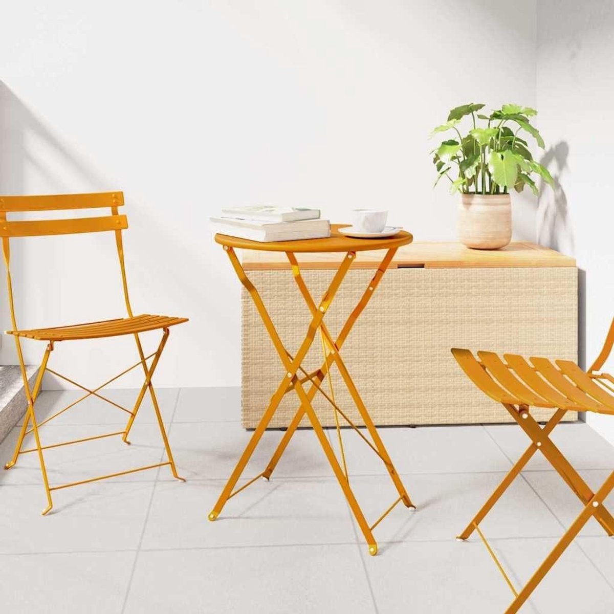 Ronde Vouwtafel - Balkontafel Tuintafel - Buiten Zitten - Gepoedercoat Staal - 50 cm Diameter - Mosterdgeel