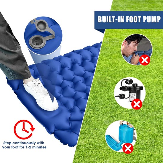 Zelfopblazende Slaapmat - Luchtbed Kamperen - Buiten Ontspannen - Geïntegreerd Voetpomp - 8 cm Dik - Blauw — afbeelding 4