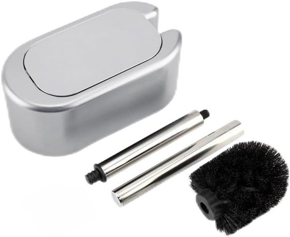 Luxe Toiletborstel set Wandgemonteerde Toiletborstelhouder met Roestvrijstalen Handvat voor Badkamer - Zilverkleurig - Compact en Stijlvol