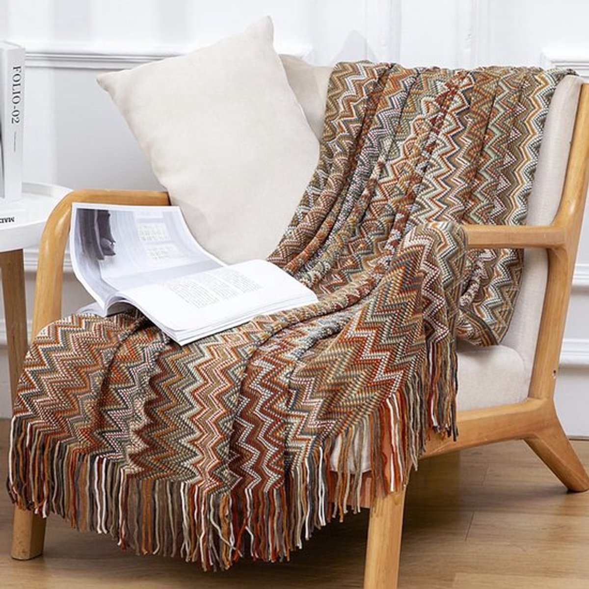 Sprei met franjes, bedsprei, bankdeken met patroon, boho-deken, bankdeken, fauteuildeken, omkeerbare deken, sprei, voor thuis, kantoor, reizen, kamperen, picknick, 130 cm x 230 cm, geel A