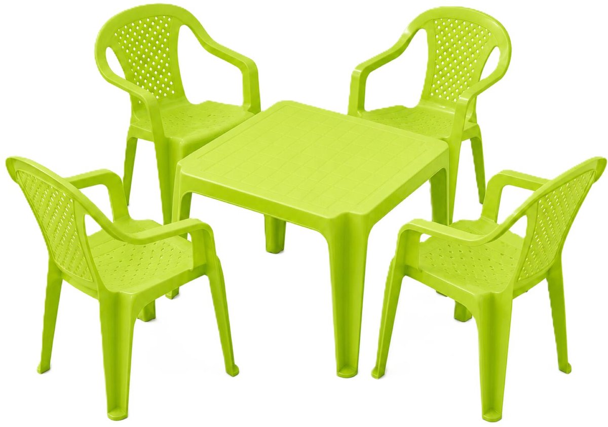 Pro garden kinder tuinset - groen - kunststof - kindertafel en stoeltje - binnen/buiten