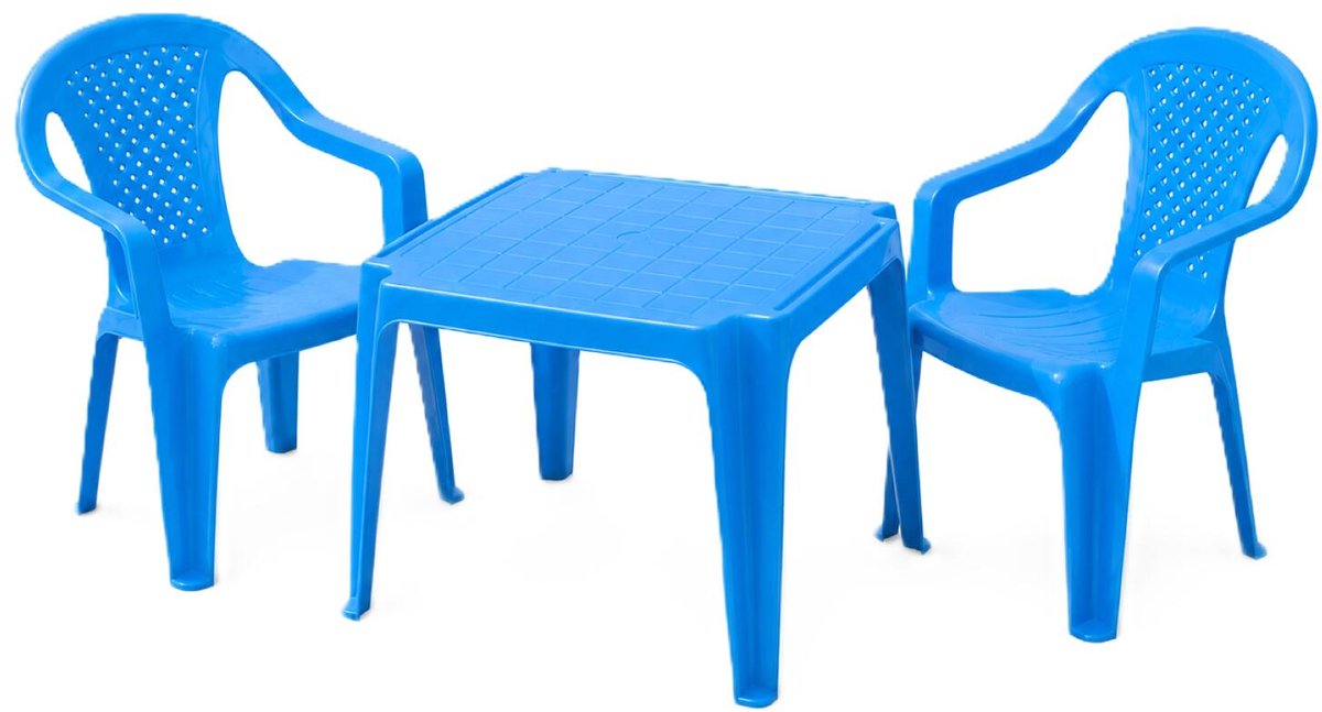 Pro garden kinder tuinset - blauw - kunststof - kindertafel en stoeltje - binnen/buiten