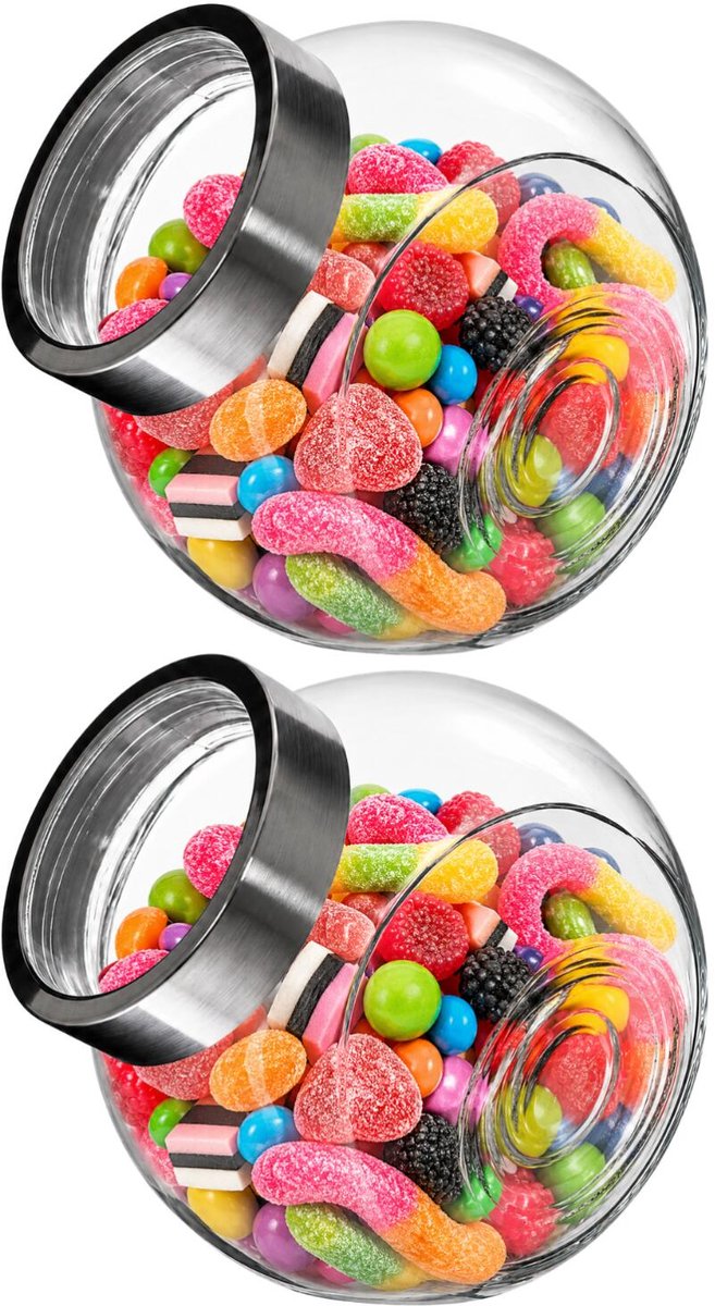 Alessandro Voorraadpot met deksel - 2x - glas - 16 x 16 cm - 1.4L - snoeppot - voedsel bewaren