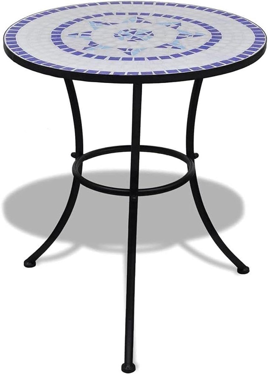 Mozaïek Bistro Tafel - Tuin Bartafel - Buiten Zitten - Keramisch Tafelblad - 60 cm - Blauw Wit