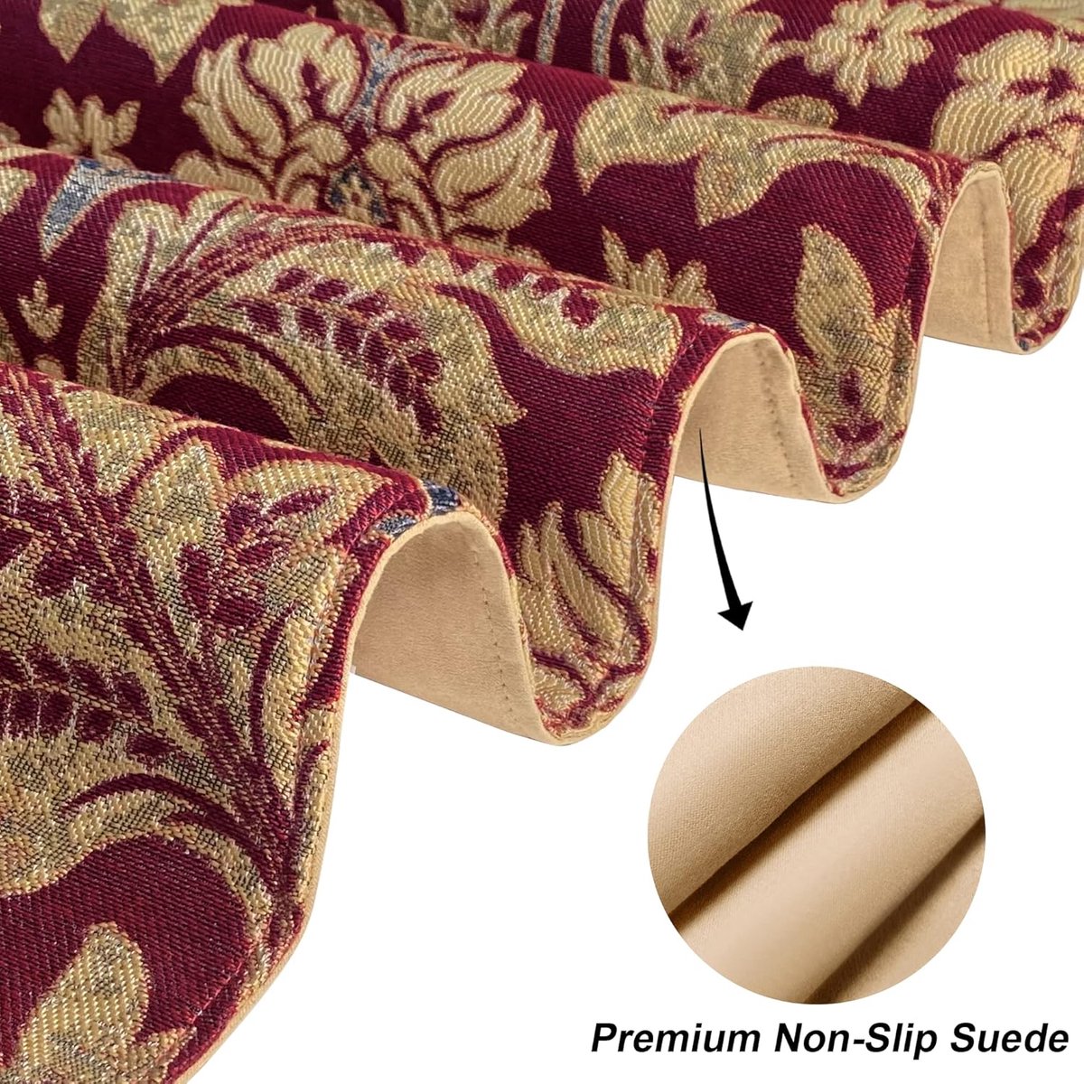 Tafelloper met Kwastjes - Tafelkleed Damast - Eettafel Decoratie - Dubbellaags Materiaal - 33x180 cm - Rood Geel