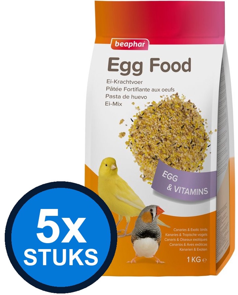 5x Beaphar - ei-krachtvoer kanaries&tropische vogels 1kg - Vogelvoer - 1 kg