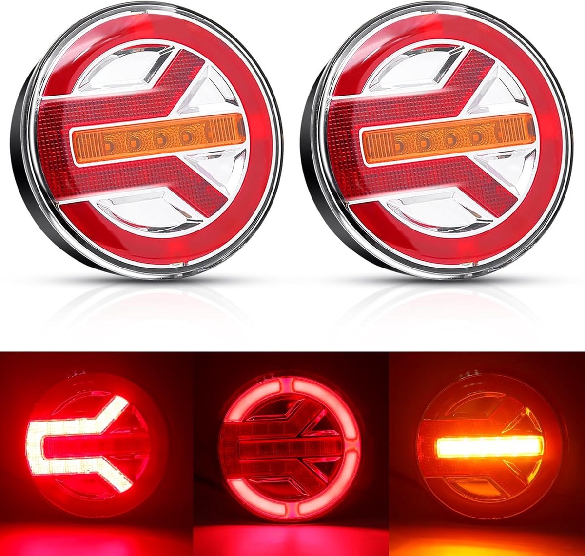 Ronde LED Achterlichten voor Aanhangwagens 12V 24V - Verlichting voor Trucks en Trailers met Reversing Functie