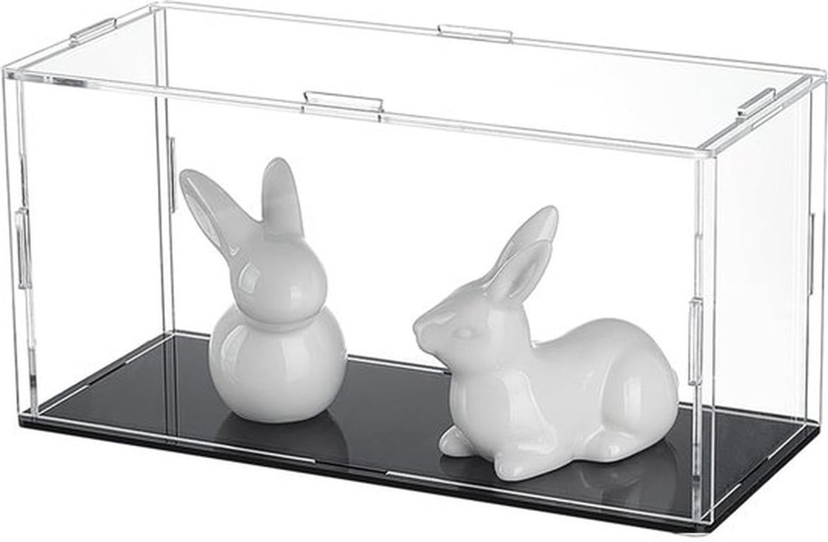 Acryl vitrine 20 x 8 x 10 cm, modelvitrine met rubber, acryl vitrine met zwarte basis, transparant monteerbare vitrinekasten, displayhouders voor minifigurencollecties