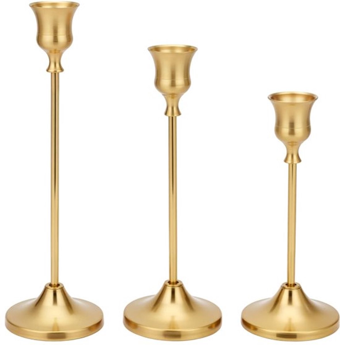 Kaarsenhouder 3 stuks Kaarsenhouder 6,8 x 16 cm Conische kaarsenhouder Aluminium kaarsenhouder Conisch voor binnendecoratie Bruiloft Diner Feest Verjaardag Goud