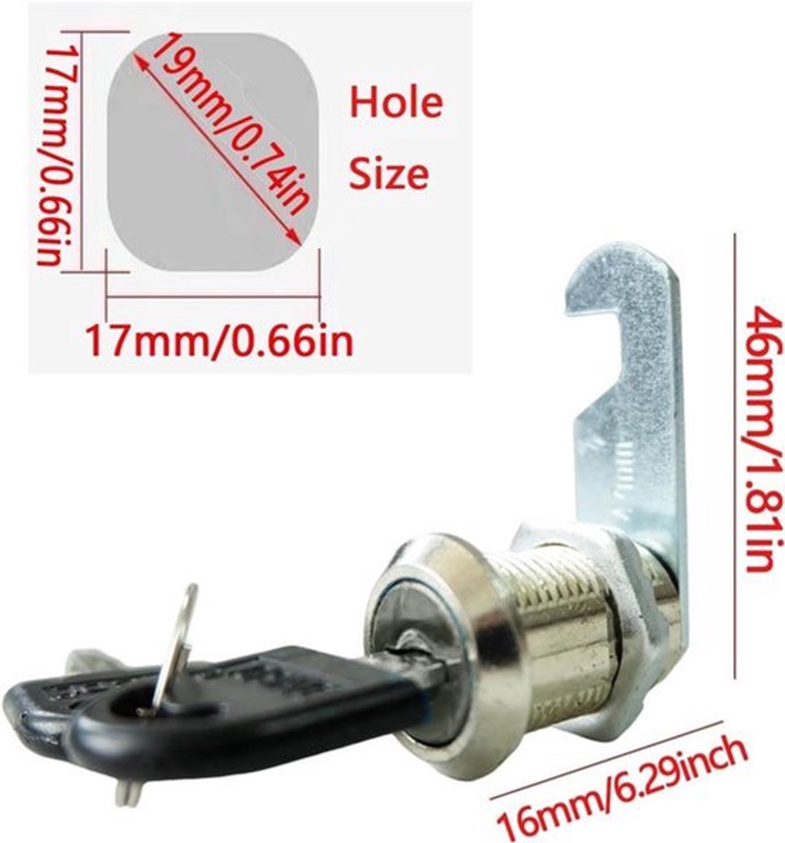Laden Kast Lock Cam Lock File Cabinet Lock Beveiliging Brief Box Sloten Ladeslot Met 10 Sleutels voor Archiefkasten Lockerkasten Ladekasten (16 mm) - Set van 5
