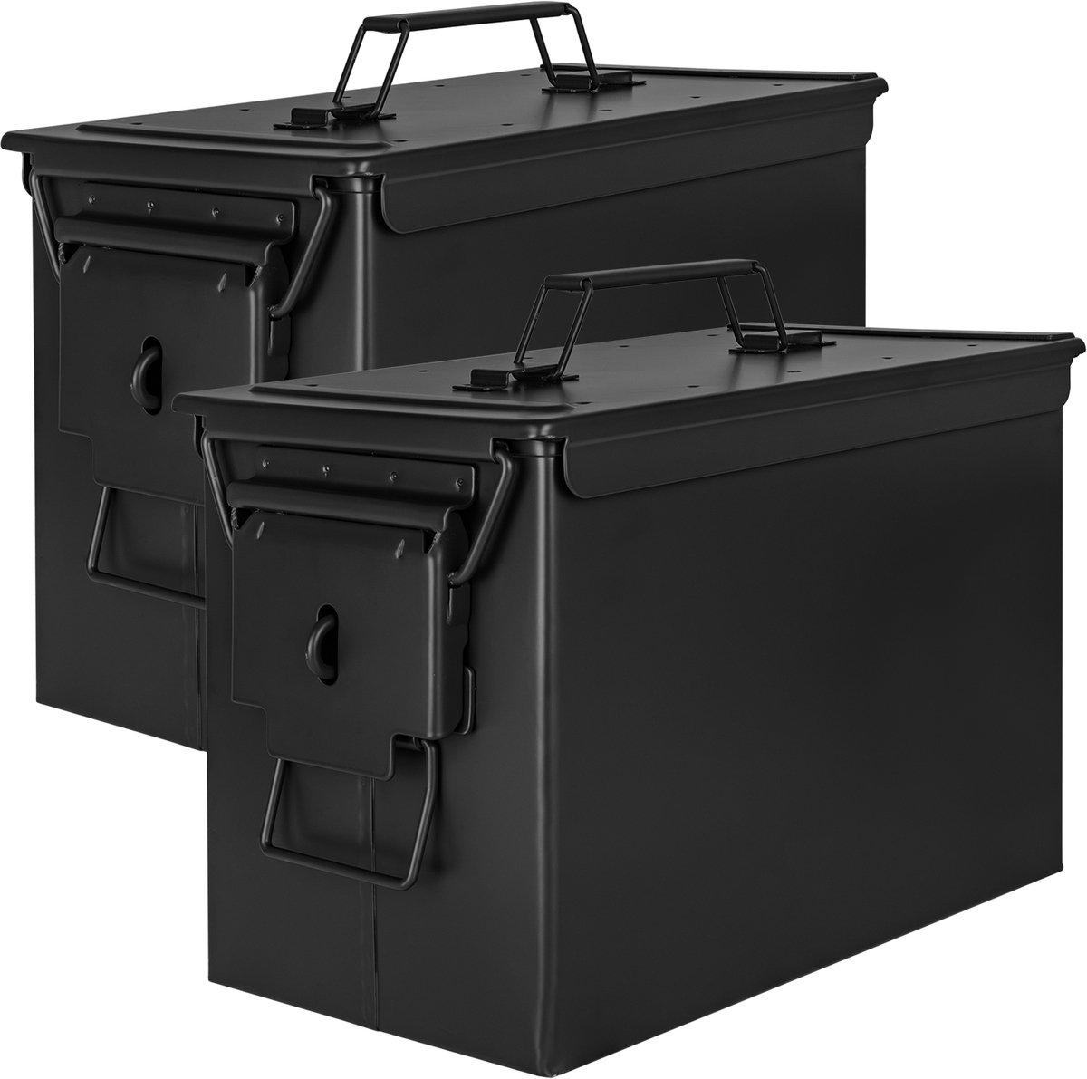Trucky 2-delige set munitiekisten – Metalen opbergkist met deksel – 33 x 19 x 23 cm – Legerzwart metaal