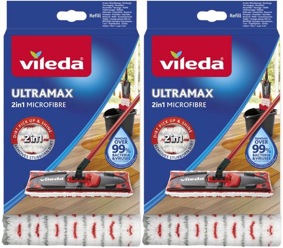 Lot de deux lingettes microfibres 2-en-1 Vileda Ultramax.