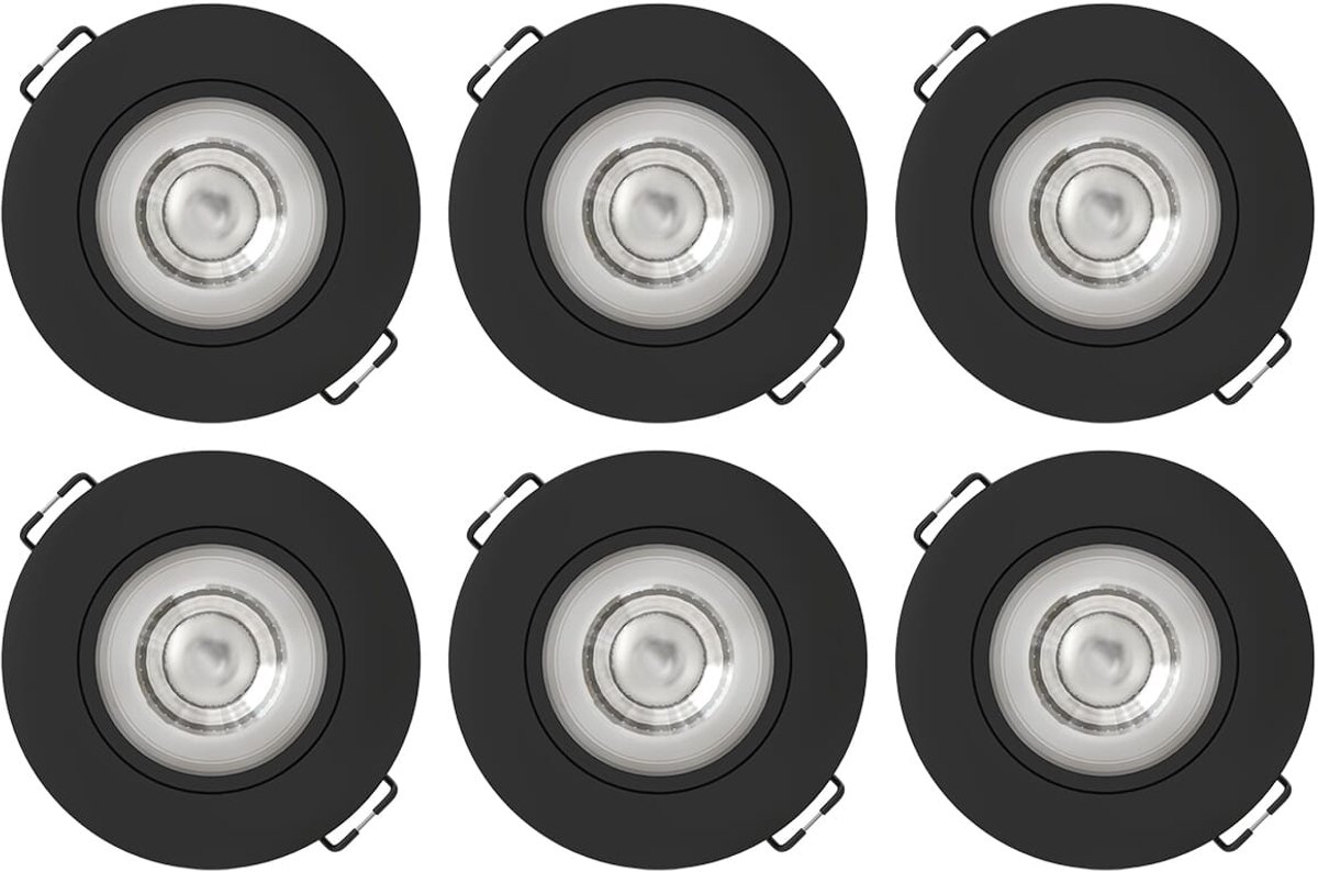 Modee LED Inbouwspot Rond Dimbaar - 4W 480 Lumen - Instelbare Lichtkleur 3000K/4000K/6500K - IP44 Ø80mm - Zwart - 6 stuks