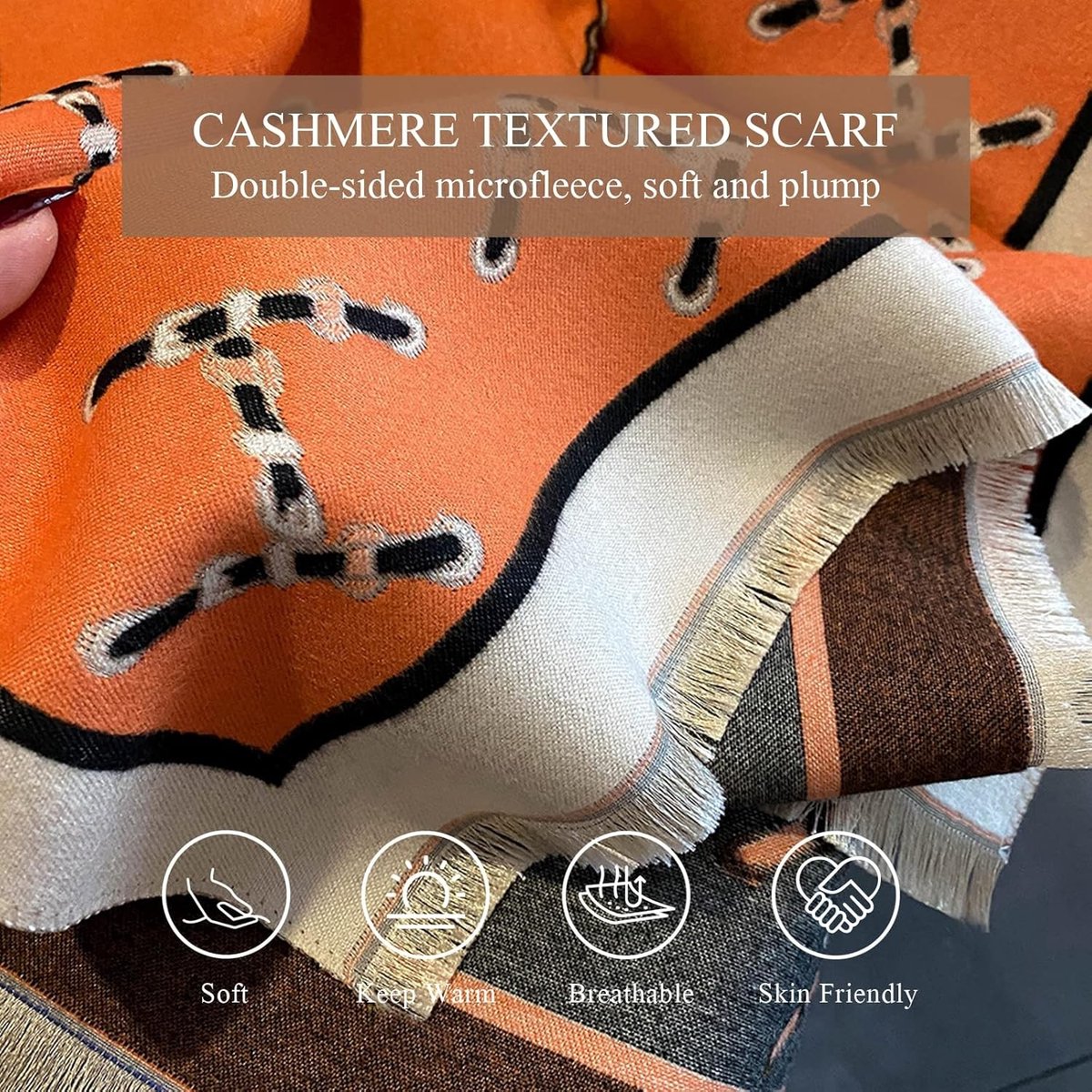 Winter Sjaal van Cashmere voor Dames met Retro Paard Motief en Franje - Warme Pashmina Wraps en Zachte Lange Sjaals
