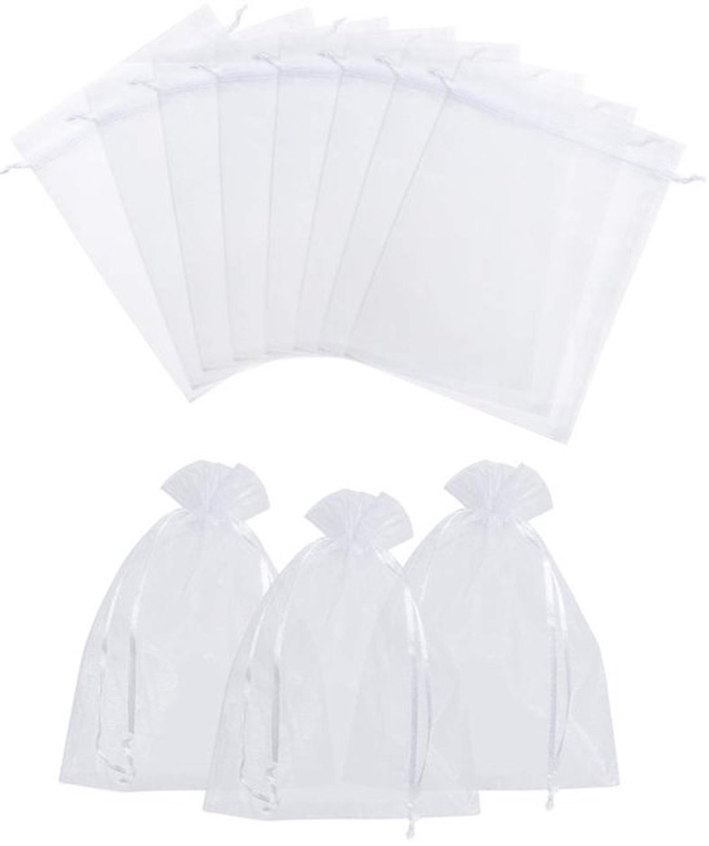 Organza Tassen - 100 Stuks 15 x 20 cm - Witte Organza Tassen voor Sieraden Opslag