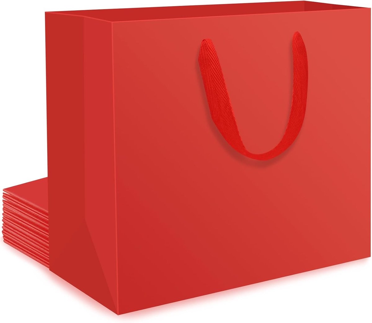 Grote Rode Cadeautassen van Papier, Set van 10, 230 g/m², Met Handvat, 32 x 28 x 11.5 cm, Ideaal voor Verjaardagen en Feestjes