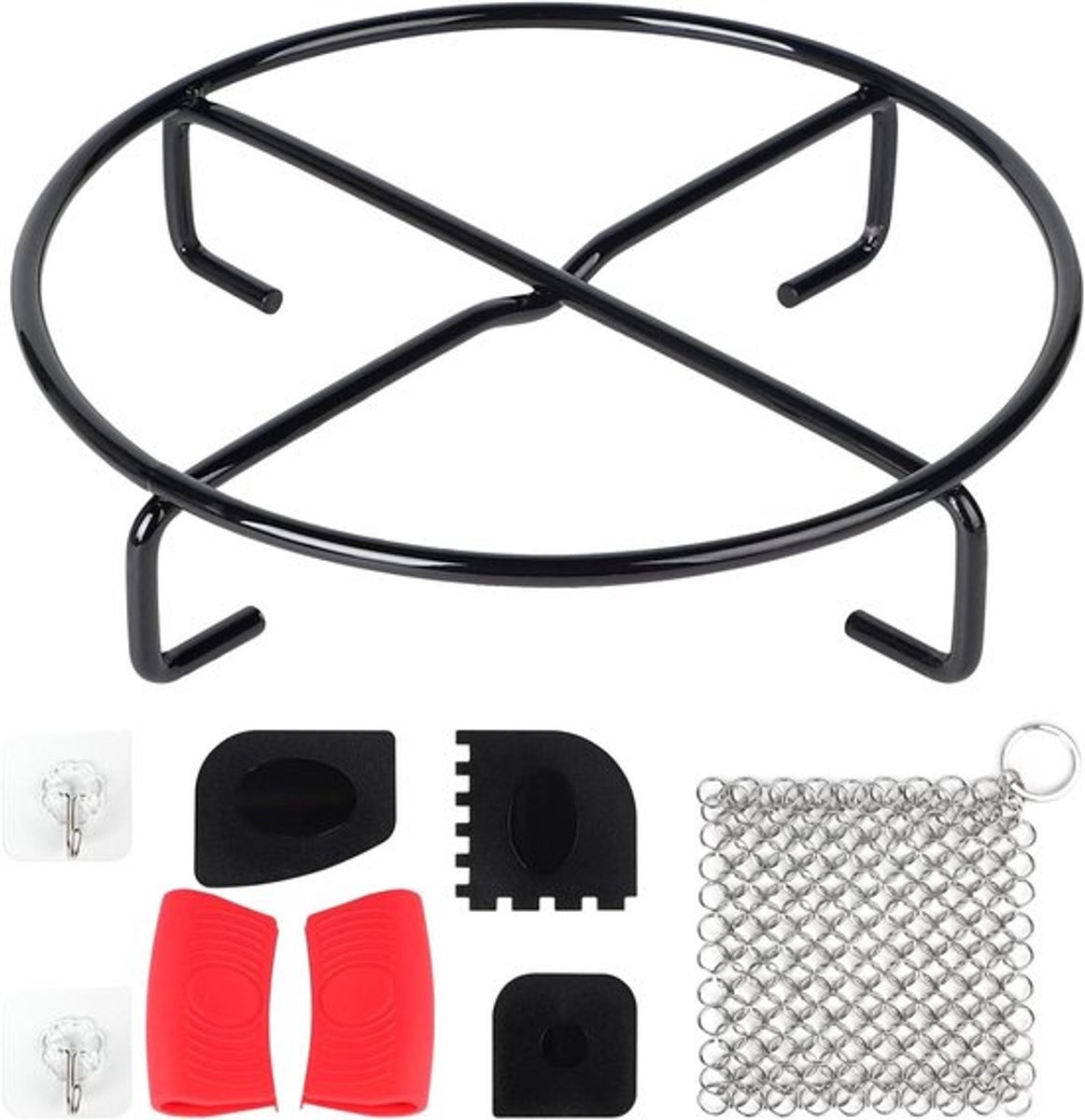 Gietijzeren Panonderzetter - Reiniger Spons - Barbecue Camping Accessoire