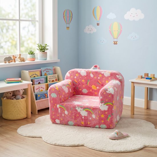 HAUSS SPOLE Fauteuil - Kinderfauteuil Met Armleuning En Draaggreep - Afneembare Hoes En Lichtgevend Regenboogpatroon - Kinderkamer - Stof Rose van HAUSS SPOLE — afbeelding 2