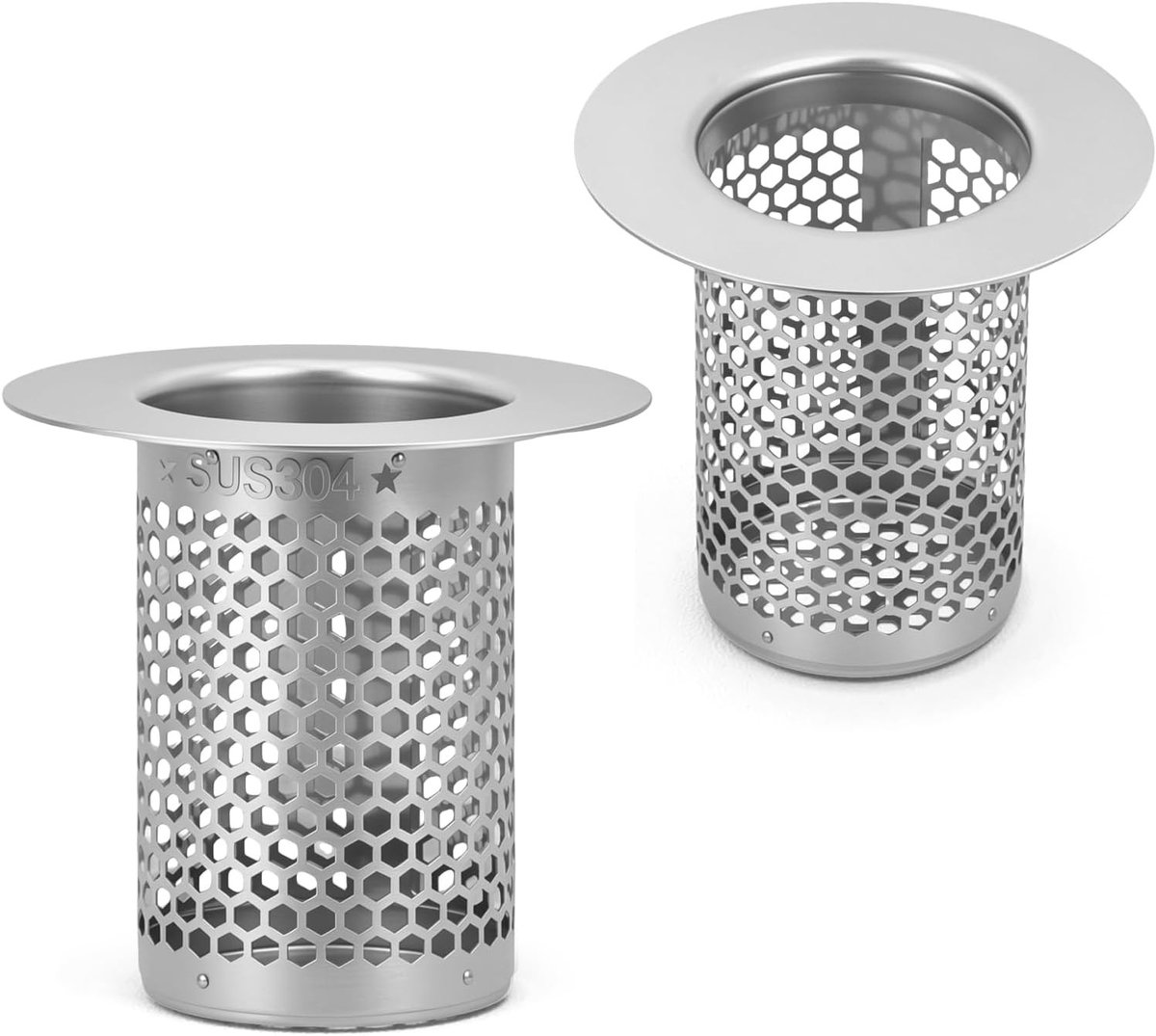 Fijn Afvoerzeefje voor de Gootsteen van Roestvrij Staal, Set van 2, Ideaal voor Keuken en Badkamer, Standaardmaat 5,5×5 cm, Effectieve Wastafelstop en Afvoerfilter