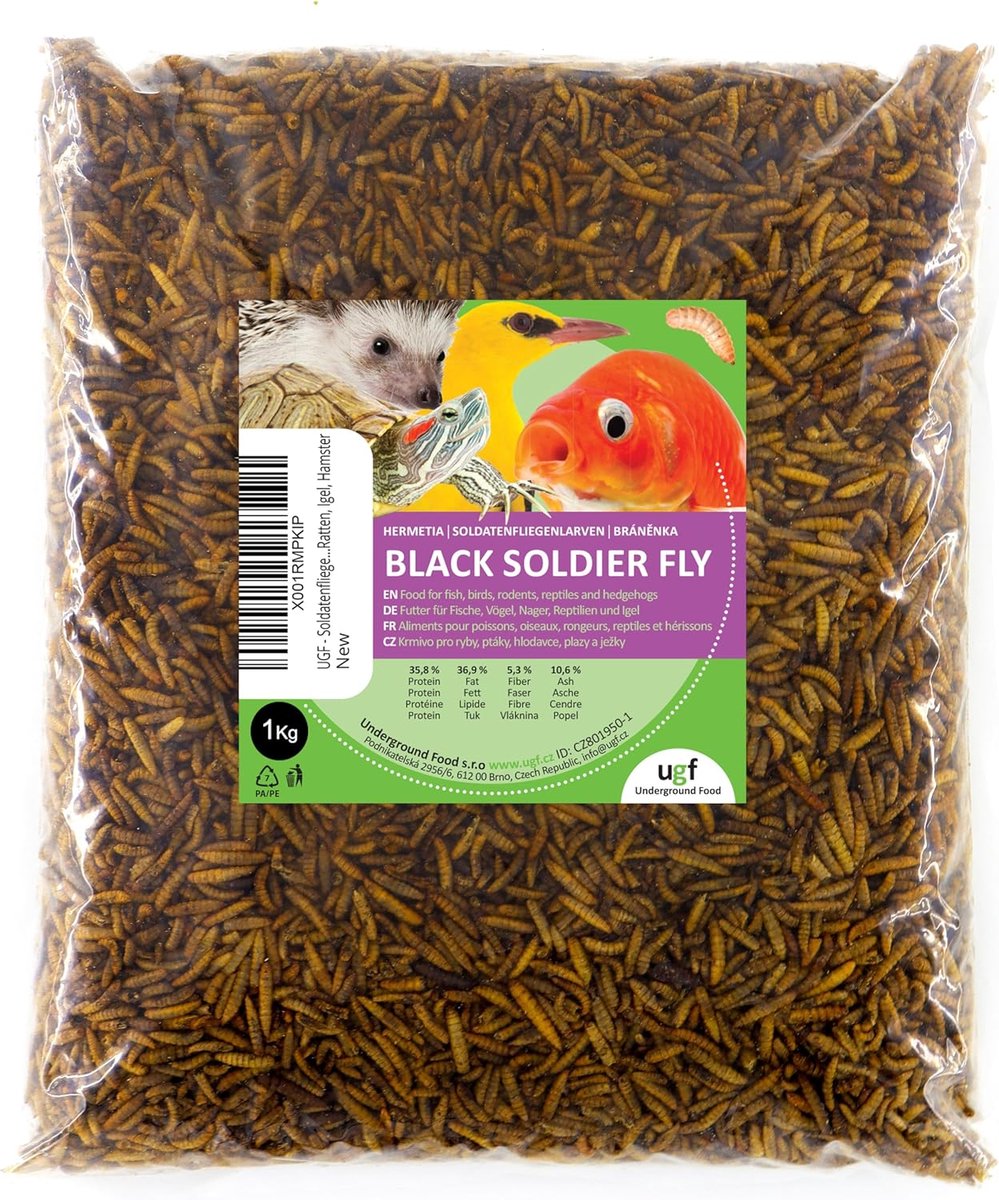 SnelShoppen - Soldier Fly Larvae Drogen Insectenvoer 1 kg - 85x Meer Calcium dan Meelwormen - Voedzaam Voer voor Vogels, Schildpadden, Ratjes, Egels,