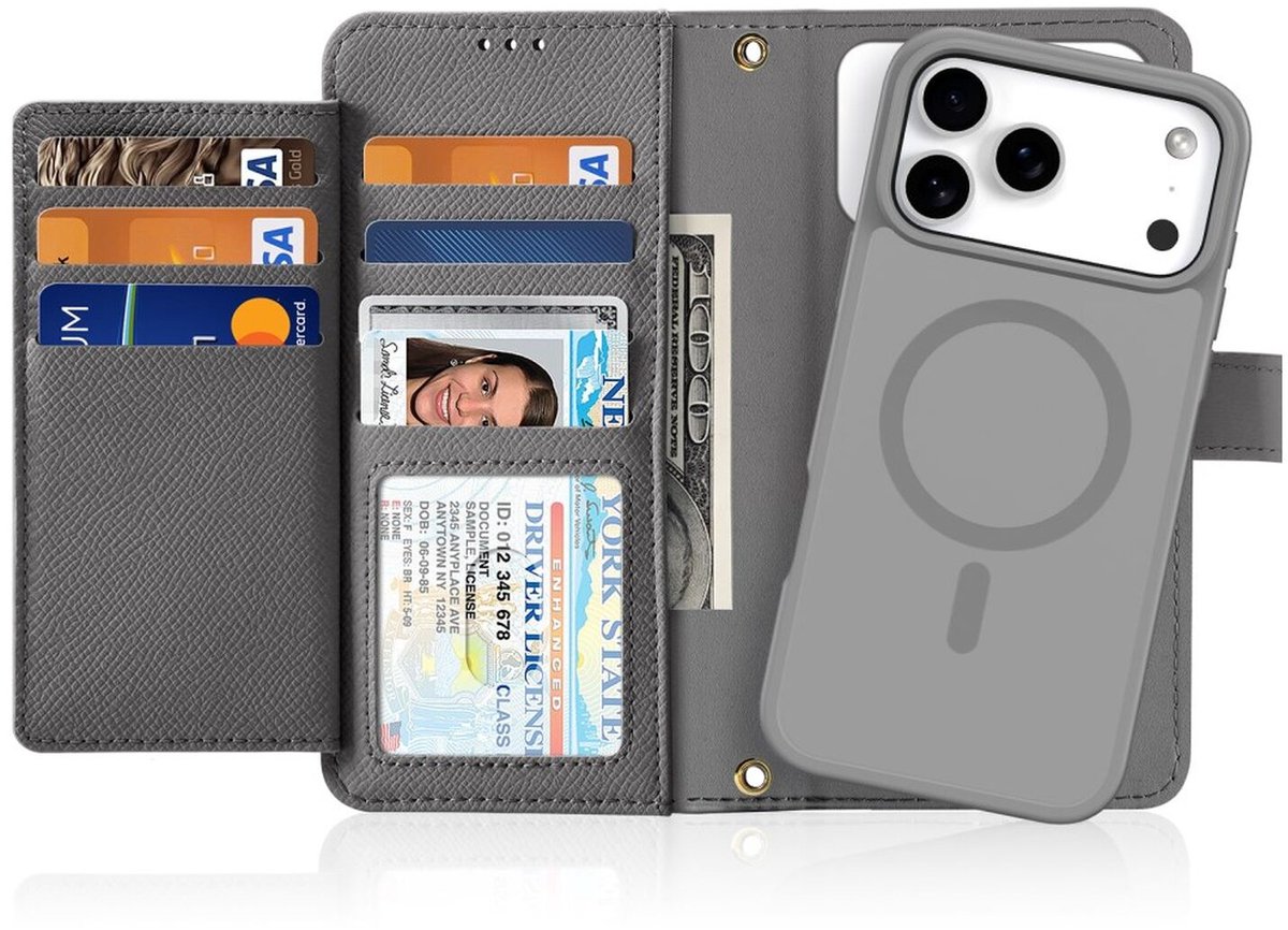 Dux Ducis Lawa Hoesje Geschikt voor Apple iPhone 17 Pro Max - Magnetische 2-in-1 Wallet Book Case - Compatibel met MagSafe - Grijs
