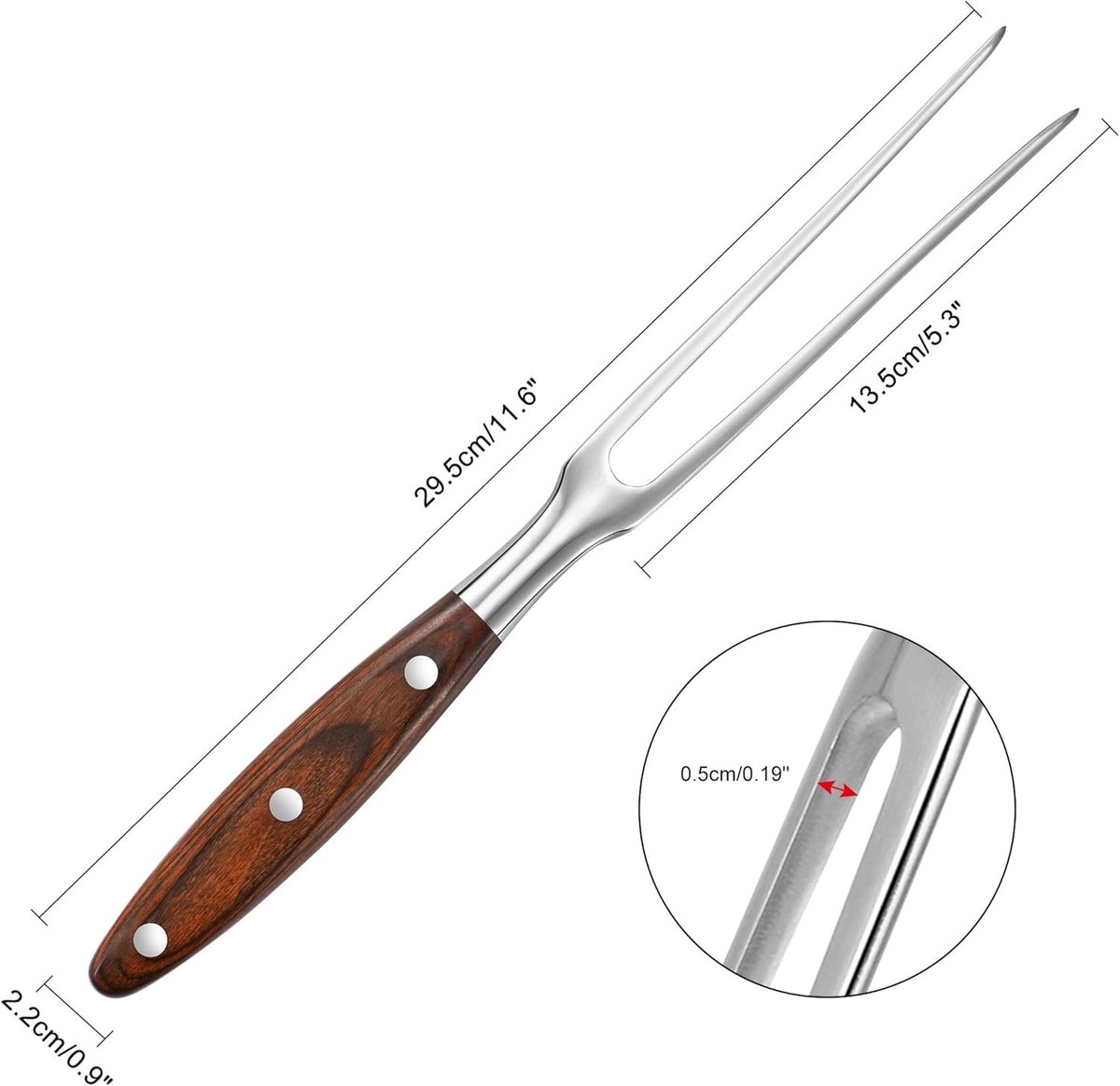 Grote Vleesvork met Houten Handvat, 29cm RVS Vork voor Vleesbereiding, Barbecue en Grillen