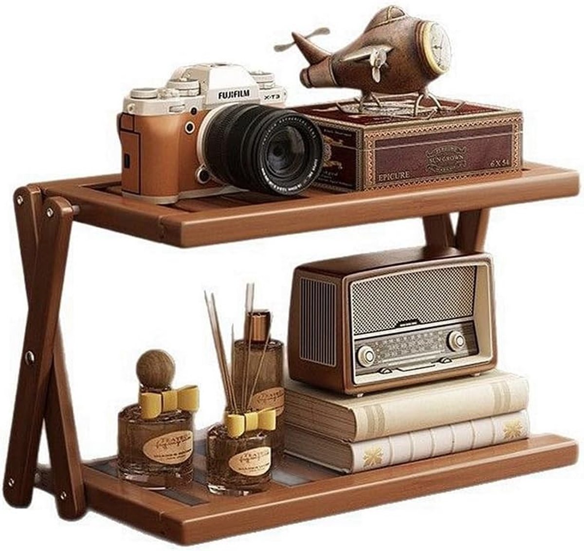Multifunctionele Houten Desktop Organizer Plank, 2-Tier Opbergplank voor Kantoor, Woonkamer en Keuken, Ruimtebesparend en Ideaal voor Boeken en Documenten