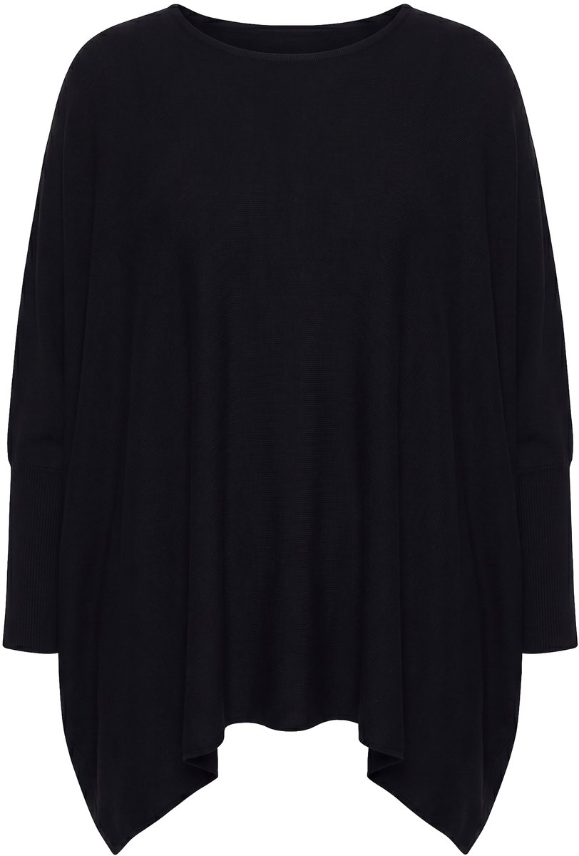 MIAMODA - Dames - Gebreide poncho oversized brede oversized schouders - Zwart - Maat 1+