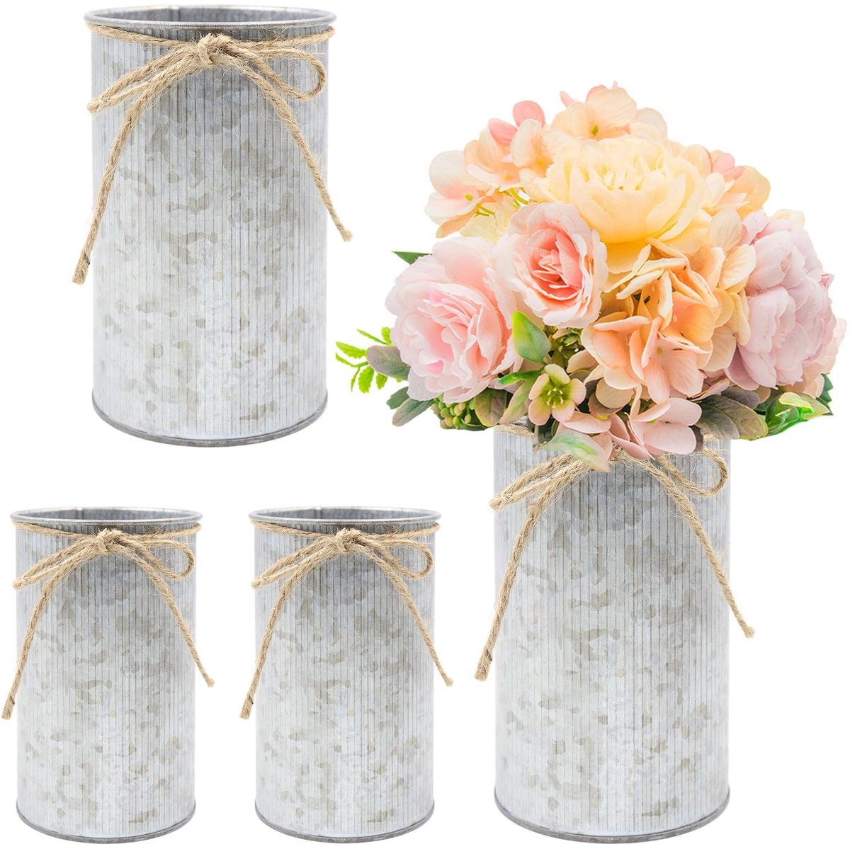 Omgoods - Set van 2 Vintage Metaal Vazen met Touwstrik