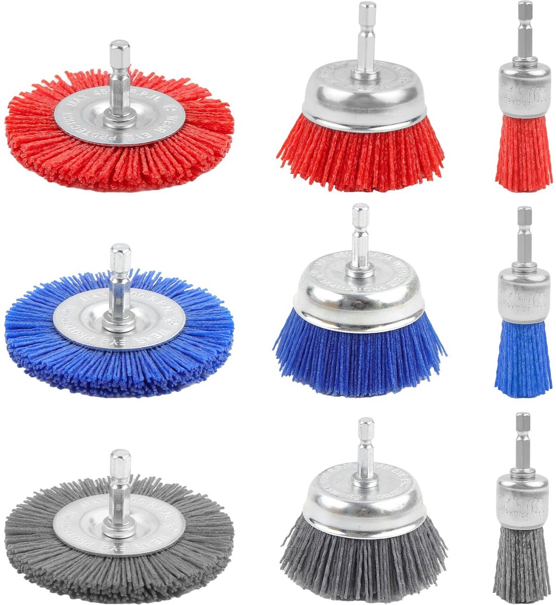 Omgoods - Set van 9 Nylon Borstels met Hexaschaft voor Boormachines