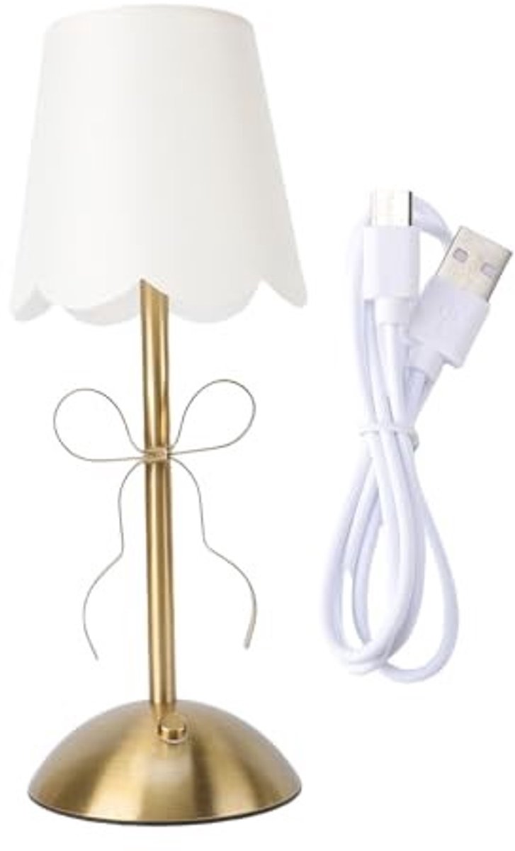 Omgoods - Gouden Boog Tafel Lamp - Dimbare Decoratieve Nachtlamp van Metaal met Stof Shade