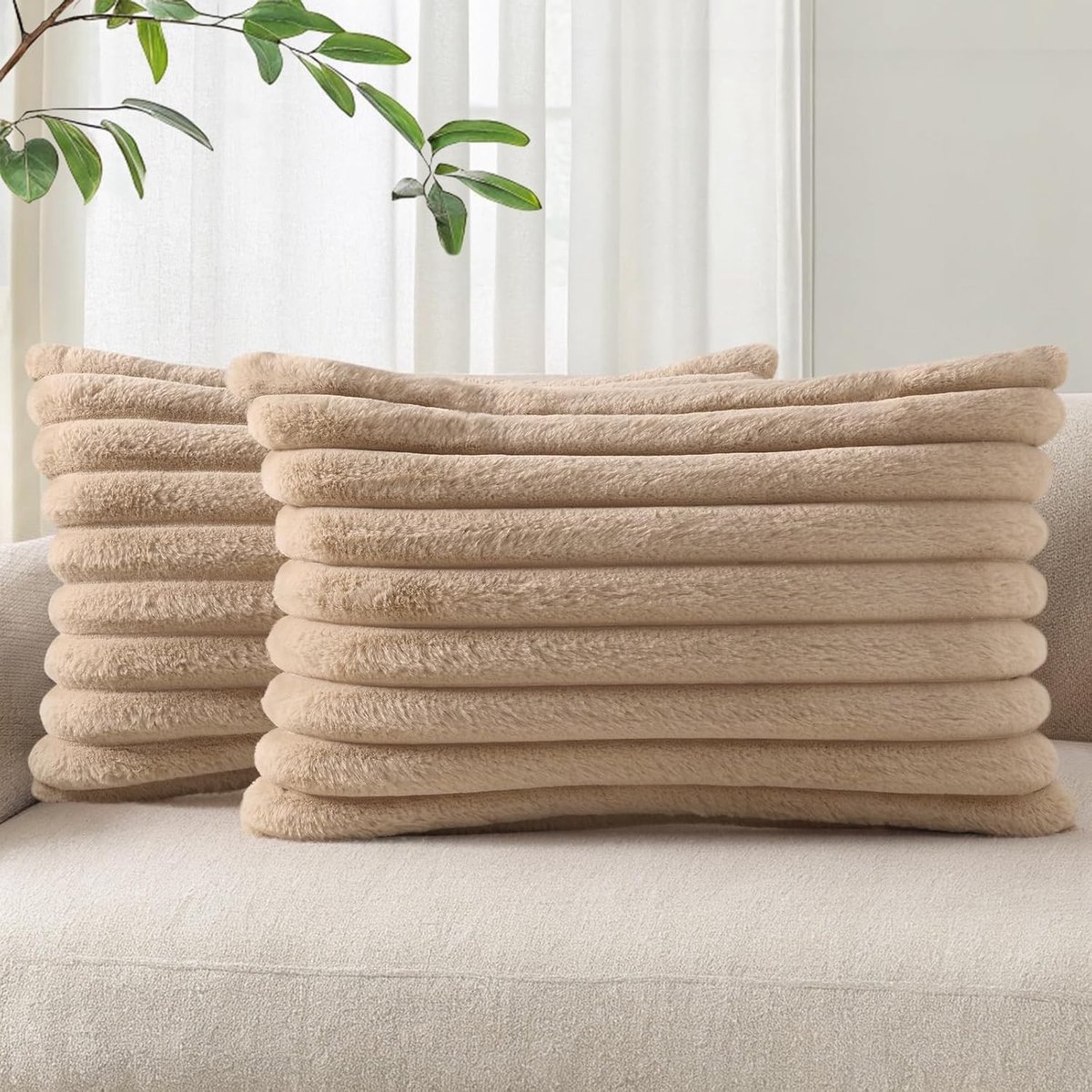 Omgoods - Pluche Kussenslopen 30 x 50 cm Set van 2 Kaki