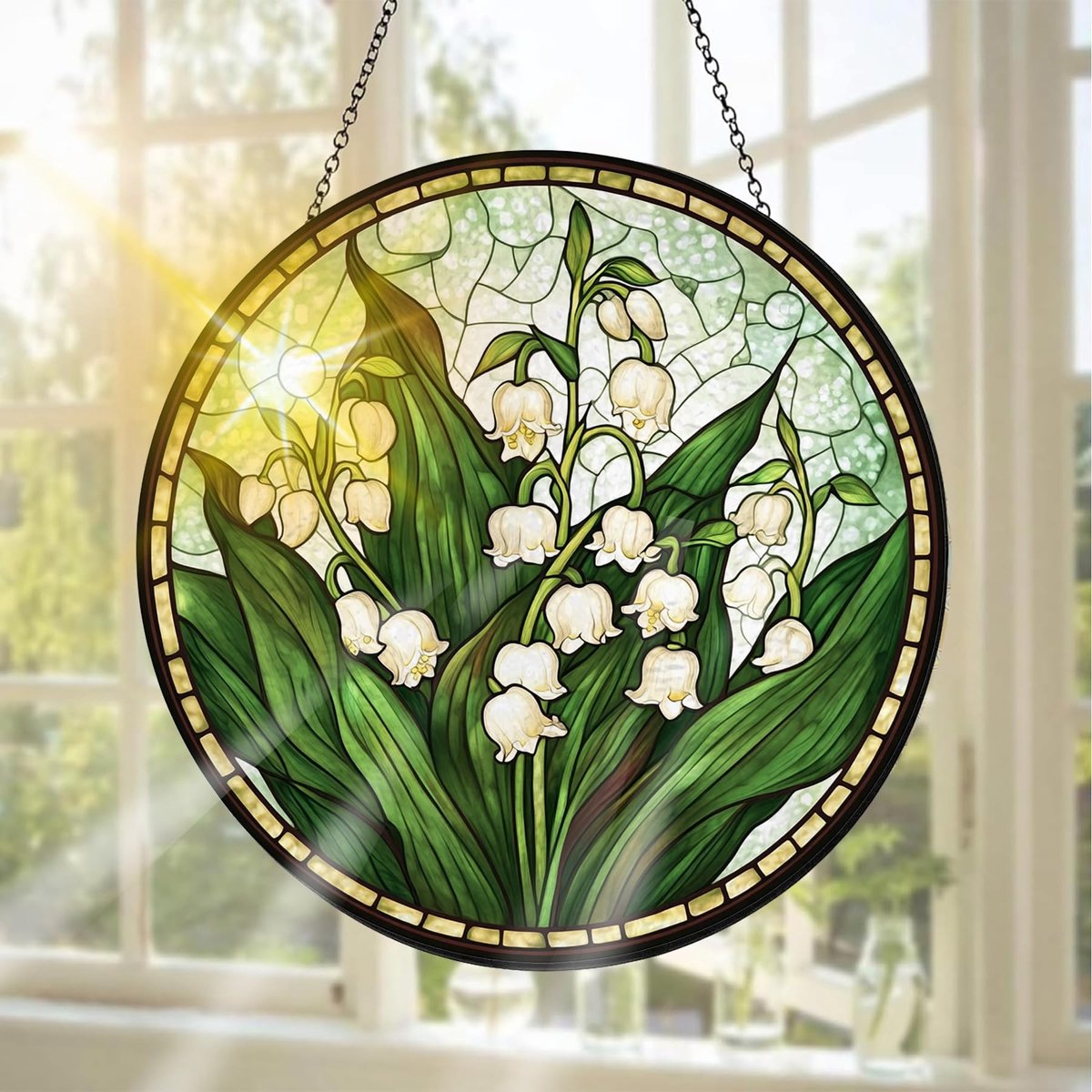 Omgoods- Raamdecoratie Glas-in-Lood - Handgemaakte Raamhanger - 20 x 20 cm - Decoratie Voor Binnen/Buiten - Uniek Cadeau - Hoogwaardig Gekleurd Glas