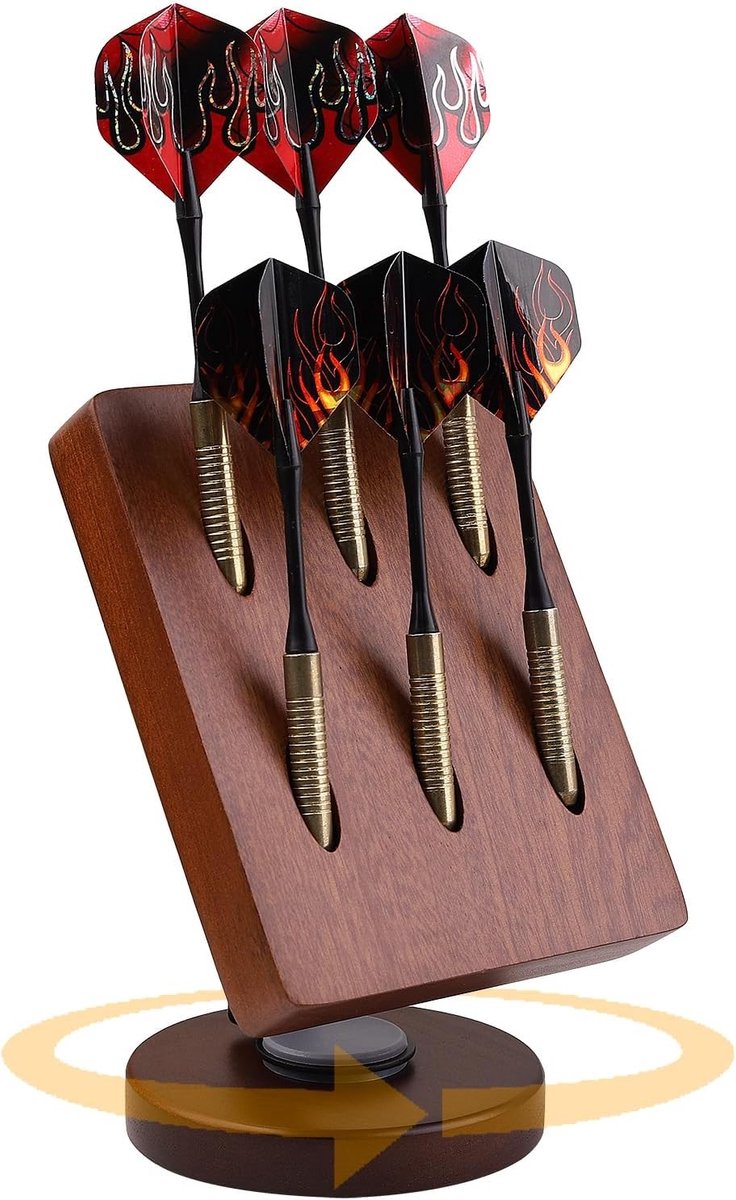 Draaiende Houten Dart Houder - Bureau Stand voor 6 Stalen en Softtip Darts met Antislip Basis voor Spelletjeskamer, Bar en Kantoor